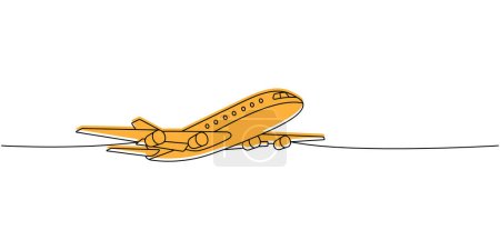 Flugzeuge, Luftverkehr eine Linie farbige ununterbrochene Zeichnung. Unterschiedlicher Lufttransport durchgängig eine Linie Illustration. Vektor minimalistische lineare Illustration. Isoliert auf weißem Hintergrund