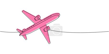 Flugzeug, Luftverkehr eine Linie farbige ununterbrochene Zeichnung. Unterschiedlicher Lufttransport durchgängig eine Linie Illustration. Vektor minimalistische lineare Illustration. Isoliert auf weißem Hintergrund