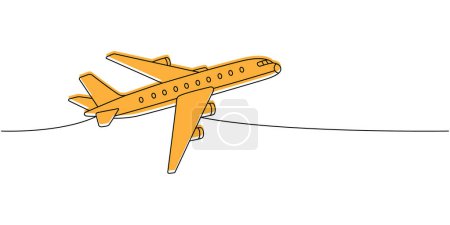 Flugzeug, Luftverkehr eine Linie farbige ununterbrochene Zeichnung. Unterschiedlicher Lufttransport durchgängig eine Linie Illustration. Vektor minimalistische lineare Illustration. Isoliert auf weißem Hintergrund