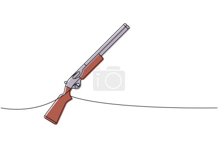 Illustration for Shotgun, hunter carbine one line colored continuous drawing. Various modern weapons continuous one line illustration. Vector linear illustration. Isolated on white background - Royalty Free Image
