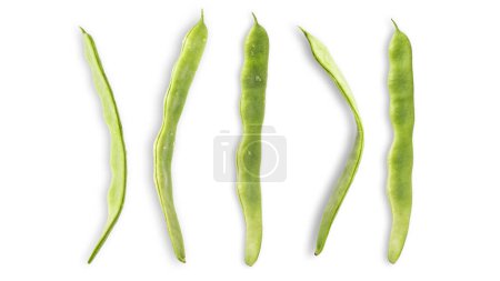 Photo for Flat green pods of raw helda romano string beans isolated on a white background. Summer diet, Healthy nutrition concept. Food and organic vegetables. - Royalty Free Image