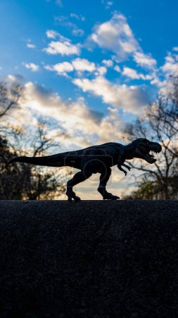 Téléchargez les photos : T Rex Silhouette dinosaure debout sur le mur de béton - en image libre de droit