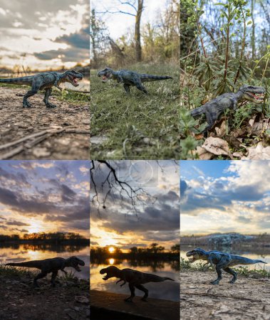 Téléchargez les photos : T Rex Dinosaure debout dans la collection nature ensemble - en image libre de droit