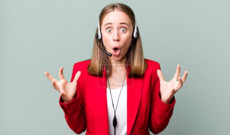 Photo for Feeling extremely shocked and surprised. telemarketer concept - Royalty Free Image