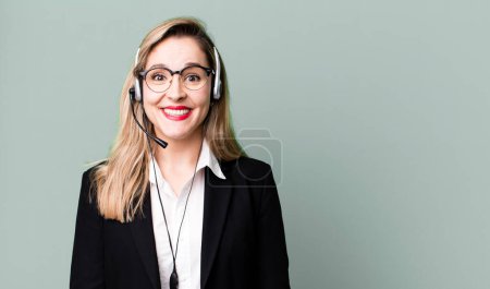 Photo for Looking happy and pleasantly surprised. telemarketer concept - Royalty Free Image