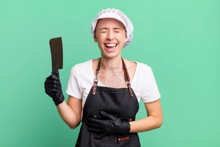 Photo for Laughing out loud at some hilarious joke. butcher concept - Royalty Free Image
