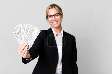 Foto de Pretty caucasian businesswoman with dollar banknotes - Imagen libre de derechos