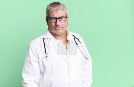 Photo for Middle age senior man feeling sad, upset or angry and looking to the side. physician or doctor concept - Royalty Free Image
