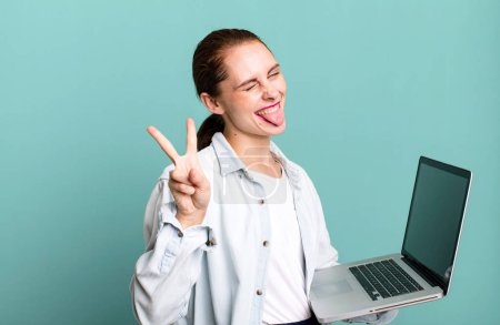 Photo for Young adult pretty university student woman with a laptop - Royalty Free Image