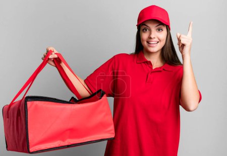 Photo for Young pretty woman feeling like a happy and excited genius after realizing an idea. pizza delivery concept - Royalty Free Image