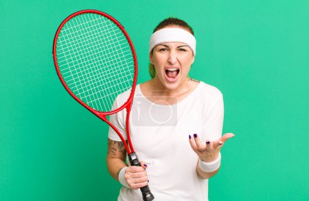Photo for Young pretty woman looking angry, annoyed and frustrated. tennis concept - Royalty Free Image