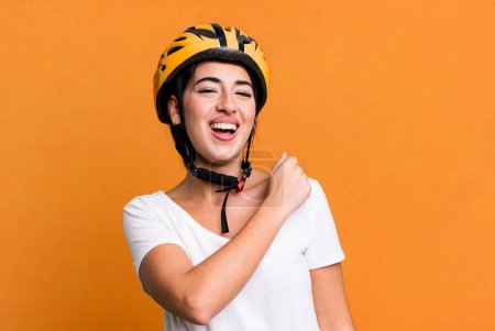 Photo for Feeling happy and facing a challenge or celebrating. bike helmet concept - Royalty Free Image