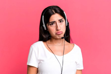 Photo for Feeling sad and whiney with an unhappy look and crying. telemarketer concept - Royalty Free Image