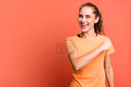 Photo for Hispanic pretty woman feeling happy and facing a challenge or celebrating. copy space concept - Royalty Free Image