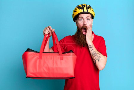 Photo for Long beard man feeling shocked and scared. pizza delivery concept - Royalty Free Image