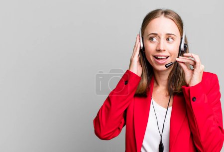 Photo for Pretty blonde woman telemarketer concept - Royalty Free Image