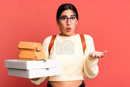 Photo for Feeling extremely shocked and surprised. fast food delivery or take away - Royalty Free Image