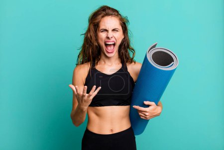 Photo for Hispanic pretty woman looking angry, annoyed and frustrated. fitness and yoga concept - Royalty Free Image