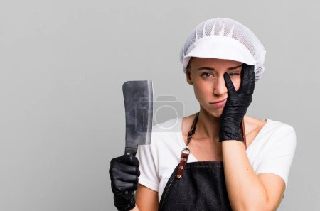 Photo for Feeling bored, frustrated and sleepy after a tiresome. butcher concept - Royalty Free Image