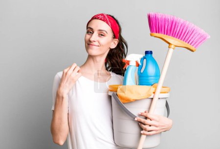 Photo for Young pretty woman looking arrogant, successful, positive and proud. housekeeper concept - Royalty Free Image