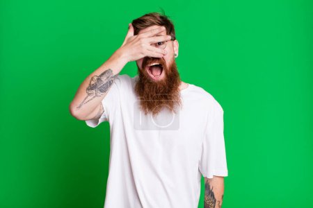 Photo for Long beard and red hair man looking shocked, scared or terrified, covering face with hand - Royalty Free Image