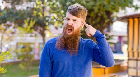 Photo for Red hair bearded man feeling confused and puzzled, showing you are insane, crazy or out of your mind - Royalty Free Image