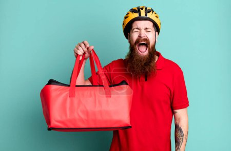 Photo for Long beard man shouting aggressively, looking very angry. pizza delivery concept - Royalty Free Image