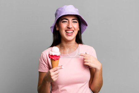 Photo for Feeling happy and pointing to self with an excited. ice cream and summer concept - Royalty Free Image