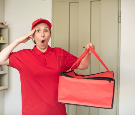 Photo for Looking happy, astonished and surprised. pizza delivery concept - Royalty Free Image