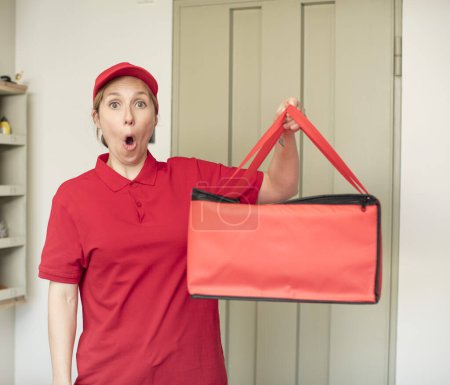 Photo for Feeling extremely shocked and surprised. pizza delivery concept - Royalty Free Image