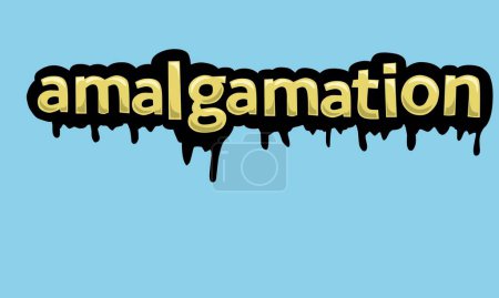 Illustration for AMALGAMATION writing vector design on a blue background very simple and very cool - Royalty Free Image