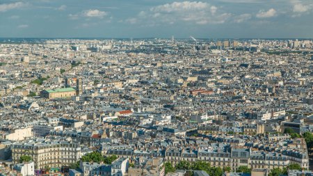 Photo for Panorama of Paris from above timelapse, France. Gray rooftops. Aerial top view from Montmartre viewpoint. Sunny day - Royalty Free Image