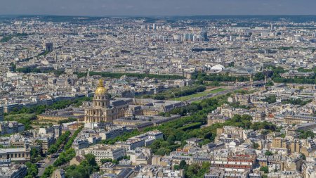 Photo for Top view of Paris skyline from above timelapse. Main landmarks of European megapolis with Les Invalides and Bridge of Alexandre III. Bird-eye view from viewpoint of Montparnasse tower. Paris, France - Royalty Free Image