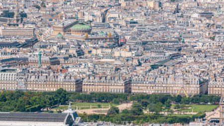 Photo for Garnier opera and Tuileries park. Top view of Paris skyline from above timelapse. Main landmarks of european megapolis Bird-eye view from observation deck of Montparnasse tower. Paris, France - Royalty Free Image