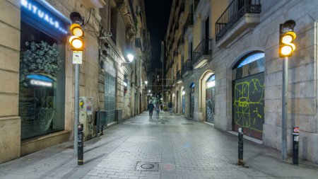 Photo for Fast walk through narrow street in the Old Town timelapse hyperlapse, Barcelona. - Royalty Free Image