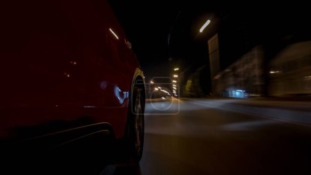 Photo for Drivelapse from side of fast car moving on a night avenue in city timelapse hyperlapse, road with lights reflected on car on high speed. Rapid rhythm of a modern city. Blurred motion - Royalty Free Image