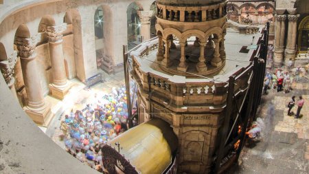 Photo for The Holy Sepulchre Church inside from top in Jerusalem timelapse. This is the most sacred place for all Christians in the world. Golgotha, Stone of Anointing, Jesus Grave. Jerusalem, Israel - Royalty Free Image