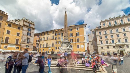 Photo for Fountain timelapse hyperlapse on the Piazza della Rotonda is a piazza (city square) in Rome, Italy, on the south side of which is located the Pantheon at Rome, Italy. Cloudy blue sky - Royalty Free Image