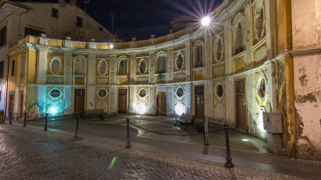 Photo for Fast run on Albano Laziale's Medieval Street Night Timelapse Hyperlapse in Italy. Stroll the Main Road, Adorned with Illuminated Sightseeing Gems, Embracing the Historic Charm - Royalty Free Image