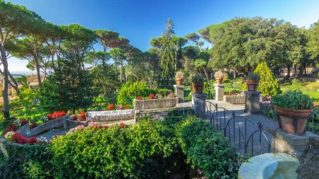 Timelapse Hyperlapse of Villa Doria Pamphili Park, Albano Laziale, Italy. Bask in the Radiance of Green Trees and Warm Light, a Captivating Journey in the Heart of Beauty
