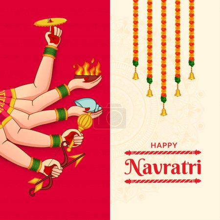 Téléchargez les illustrations : Mains de la déesse Durga Tuer Mahishasura, Joyeux Festival Navratri et Durga puja - en licence libre de droit
