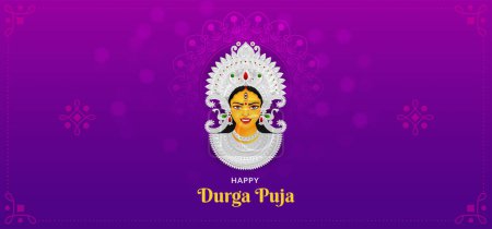 Ilustración de Rostro de la Diosa Durga, Festival Shubh Navratri, Happy Dussehra y Durga Puja - Imagen libre de derechos