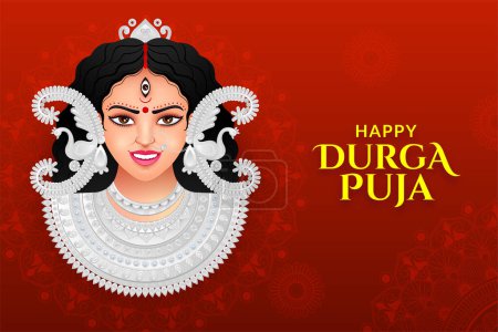 Téléchargez les illustrations : Visage de la déesse Durga, festival Shubh Navratri, Happy Dussehra et Durga Puja - en licence libre de droit