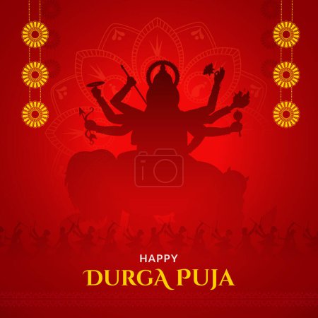 Illustration for Goddess Durga Happy Navratri Dancing couple at Dandiya Durga puja - Royalty Free Image