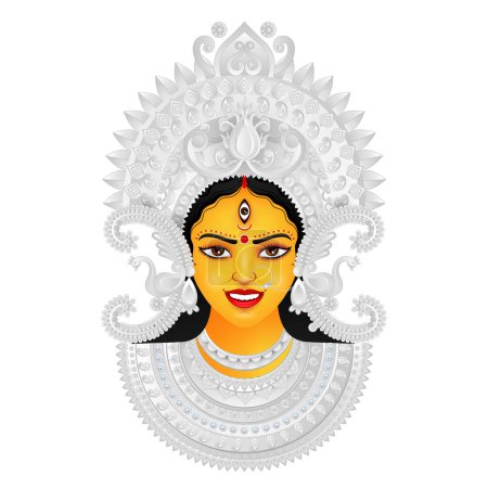 Téléchargez les illustrations : Visage de la déesse Durga, festival Shubh Navratri, Happy Dussehra et Durga Puja - en licence libre de droit