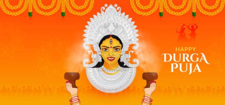 Illustration for Face of Goddess Durga, Shubh Navratri festival, Happy Dussehra and Durga Puja - Royalty Free Image