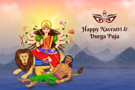 Diosa Durga Matando a Mahishasura Feliz Festival Navratri y Durga Puja
