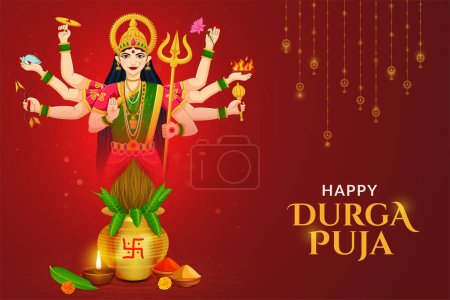 Ilustración de Navratri Maa Durga con Kalash y Dandiya, Happy Navratri, Dussehra y Durga Puja - Imagen libre de derechos