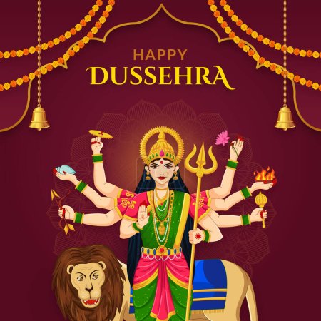 Téléchargez les illustrations : Reine Déesse Durga, Joyeux Navratri, Dussehra et Durga puja Festival - en licence libre de droit