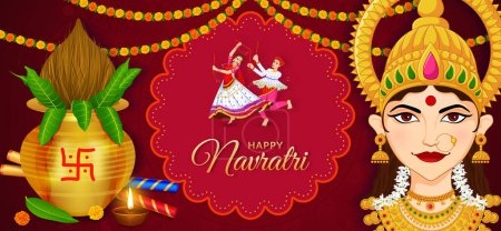 Ilustración de Bailando pareja Dandiya en Navratri, Happy Durga Puja y Dussehra - Imagen libre de derechos